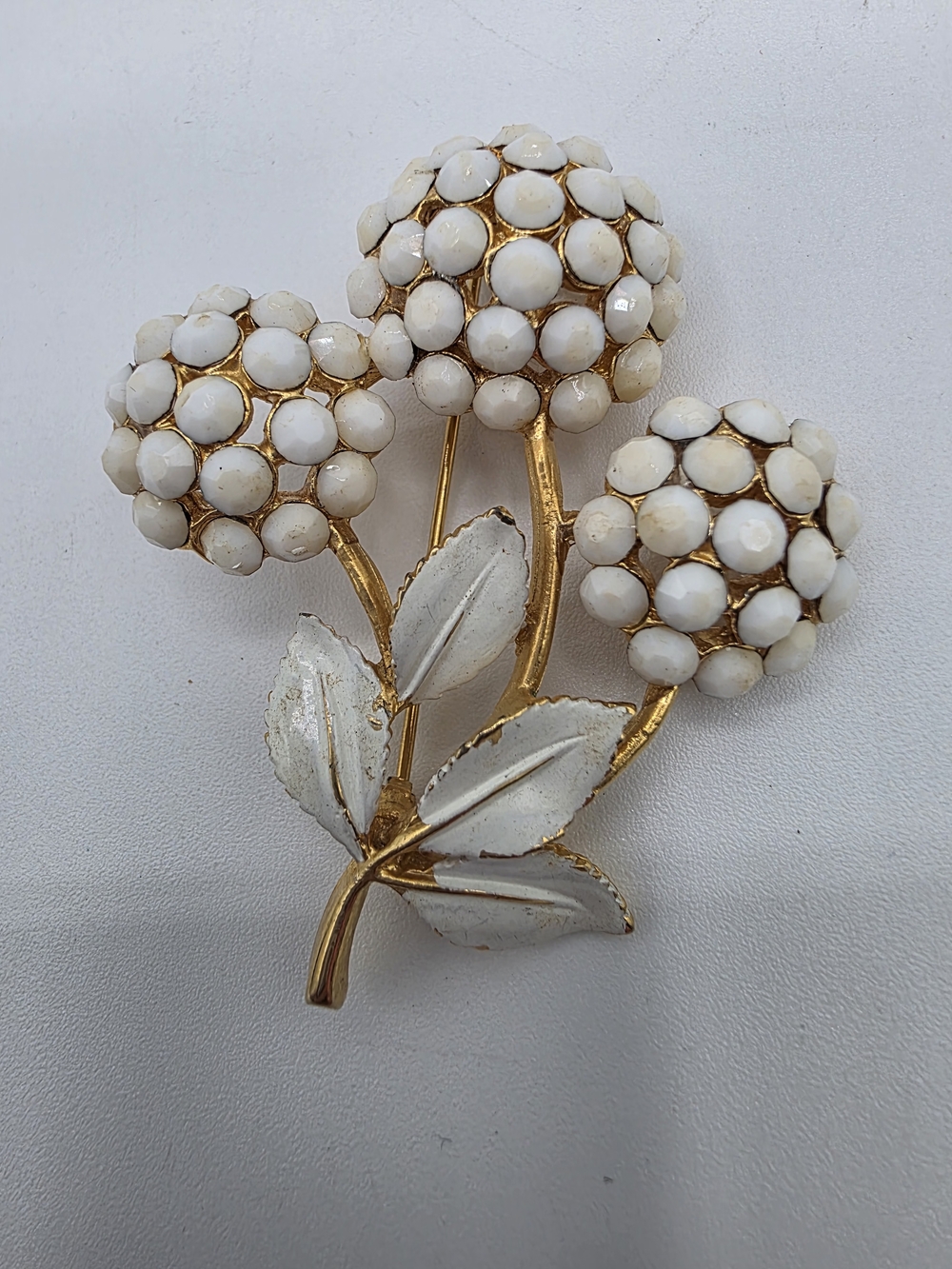 Gold-Tone Floral Cluster Brooch with White Enamel Petals - Picture 3 of 14